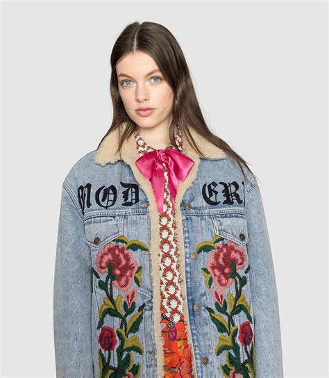 gucci oversized embroidered printed denim jacket